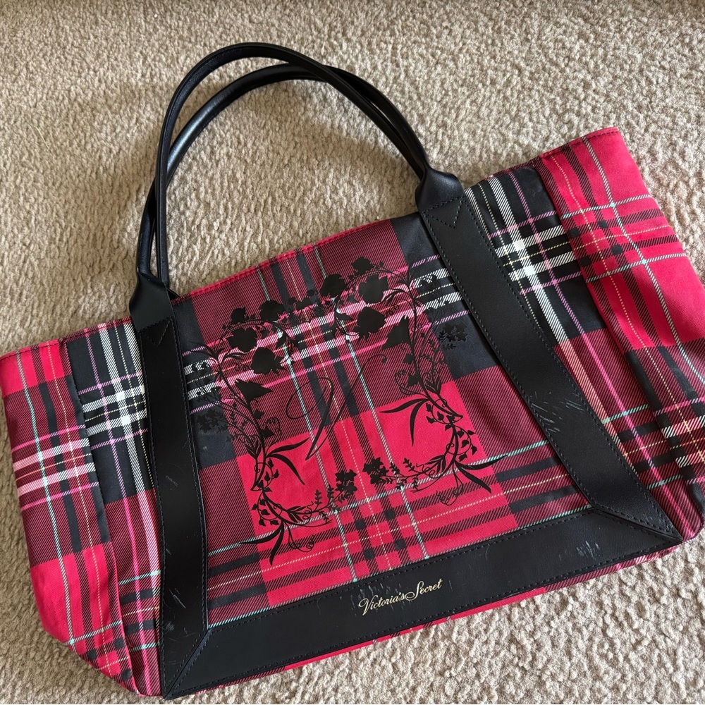 Victoria's Secret Black and Red Plaid Tote